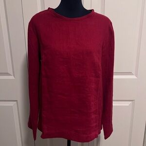 Red Linen Long Sleeve Shirt